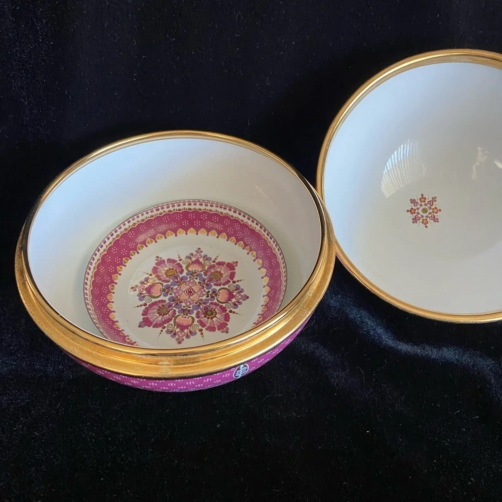 Steinbock Email Studio Austria Large Enamel Round Box & 2 small trinket Dishes